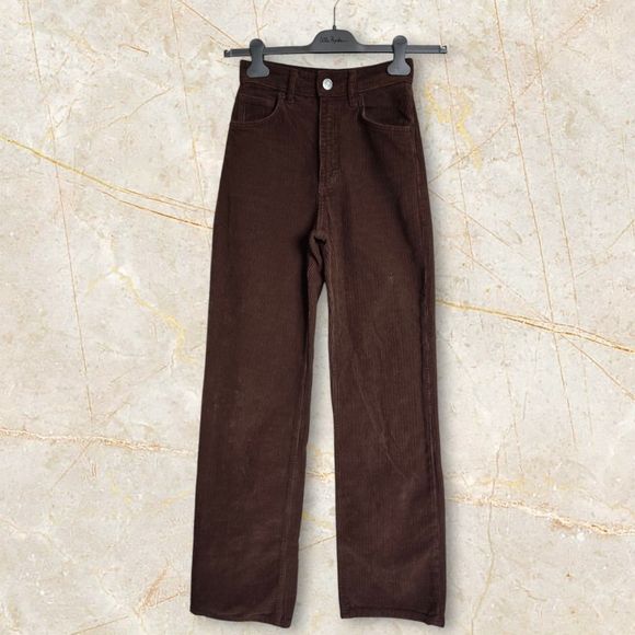 ZARA Women's Brown High Waist Straight Leg Corduroy Pants - Picture 3 of 16